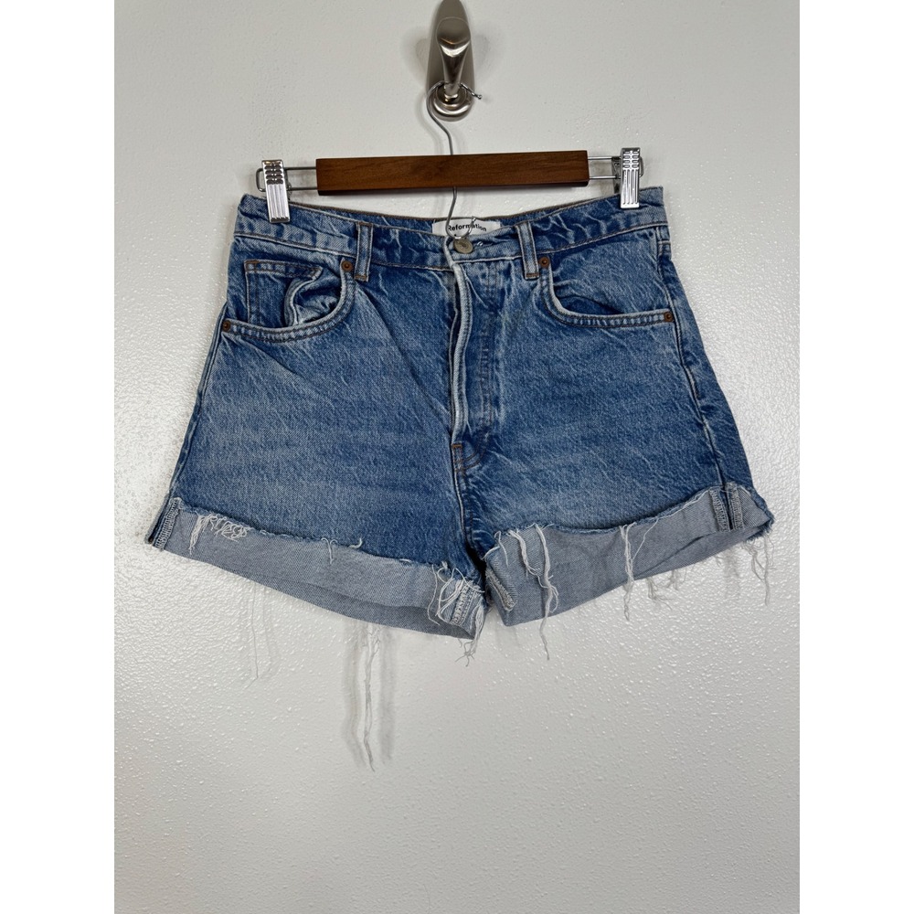 Reformation Charlie Cuffed High Rise Jean Shorts Medium Blue Denim Size 27